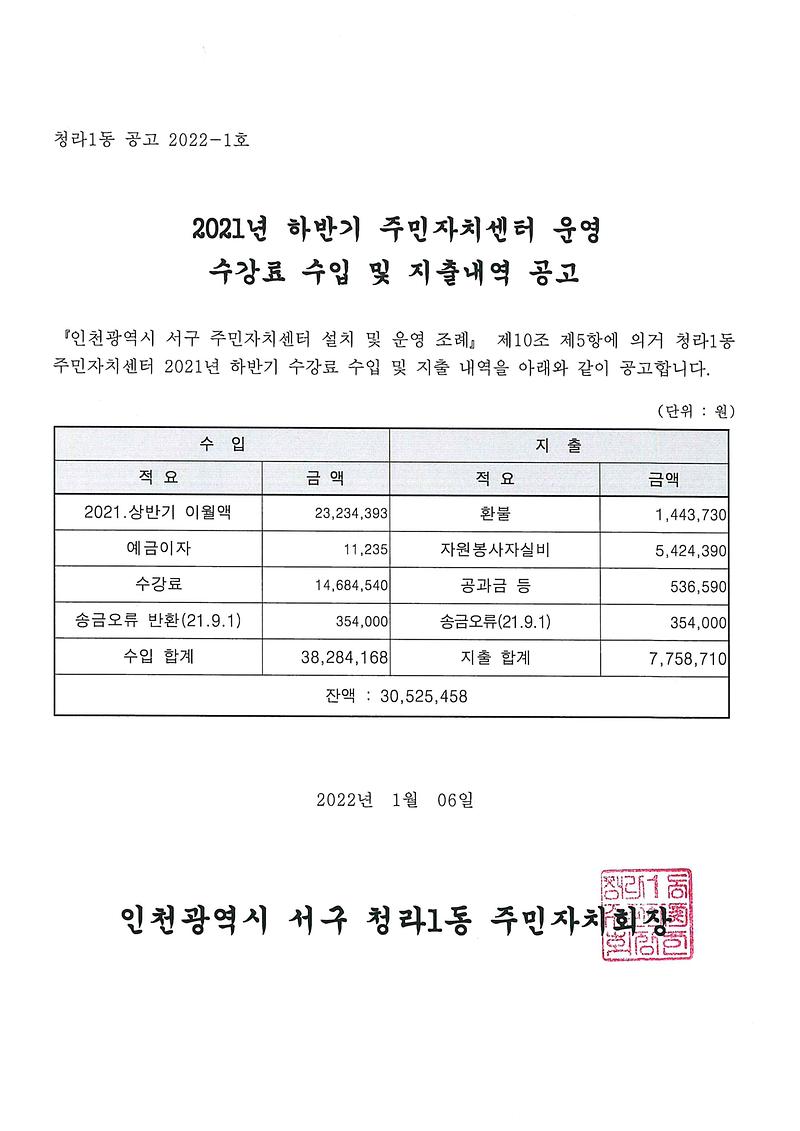 2021년_하반기_주민자치센터_운영_수강료_수입_및_지출내역_공고(청라1동).jpg 이미지