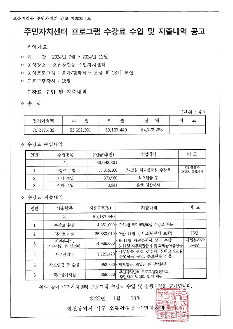 2024년_하반기_주민자치센터_프로그램_수강료_수입_및_지출내역_공고.jpg 이미지