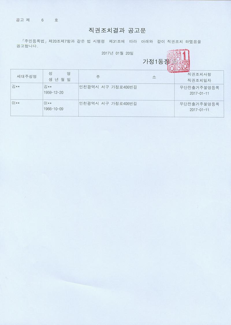 직권조치결과_공고문(20170120_김00외_1인).jpg 이미지