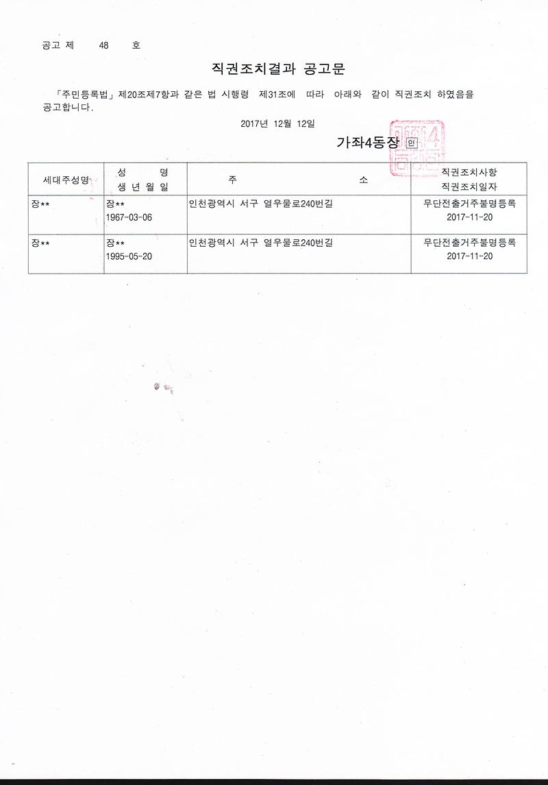 직권조치결과공고문(장OO외_1명).jpg 이미지
