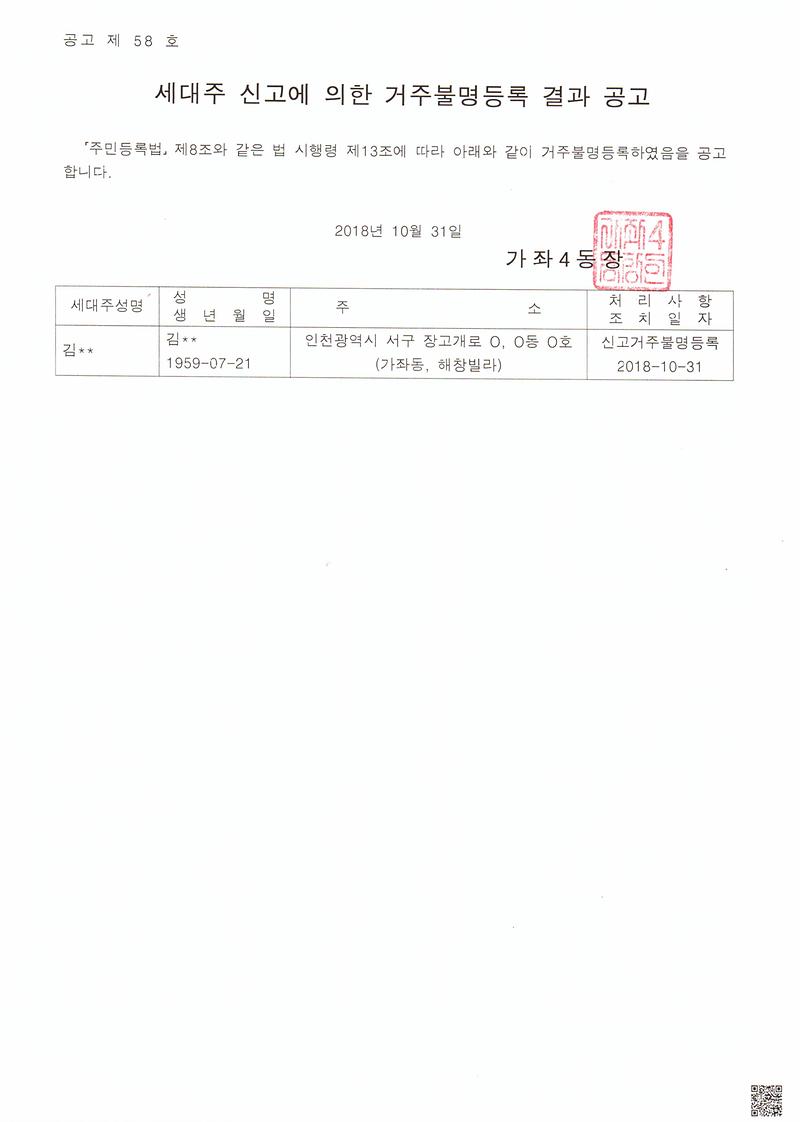 신고거주불명등록_결과_공고문(김OO).jpg 이미지