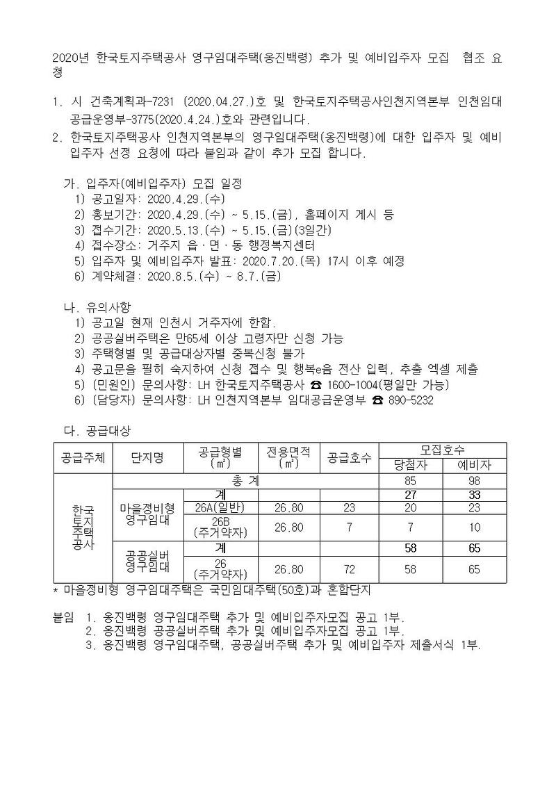 2020년_한국토지주택공사_영구임대주택(옹진백령)_추가_및_예비입주자_신청001.jpg 이미지