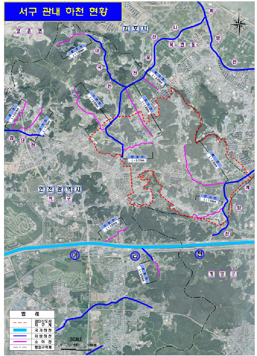 소하천 위치도 이미지 2-서구 관내 하천 현황