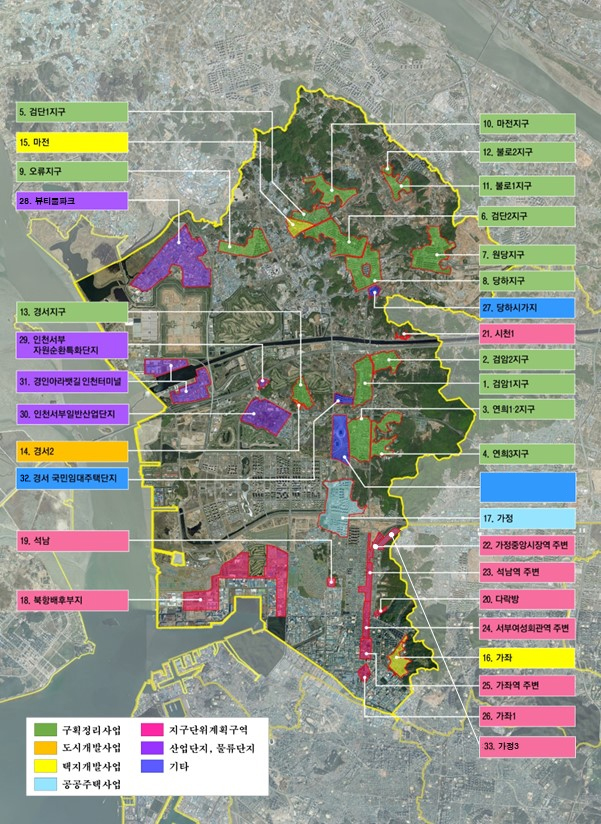 상단 표의 지구단위계획 구역의 위치도